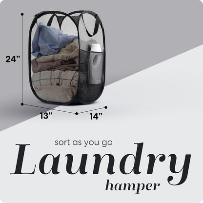 Handy Laundry Mesh Pop-Up Hamper Collapsible with Side Pocket 2-Pack