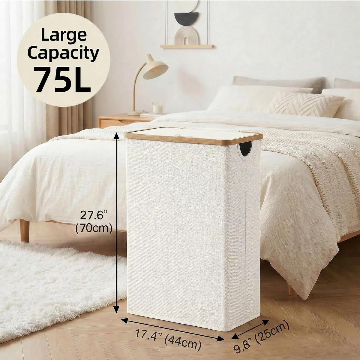 efluky Slim Laundry Hamper with Lid and Removable Bag, 75L Beige