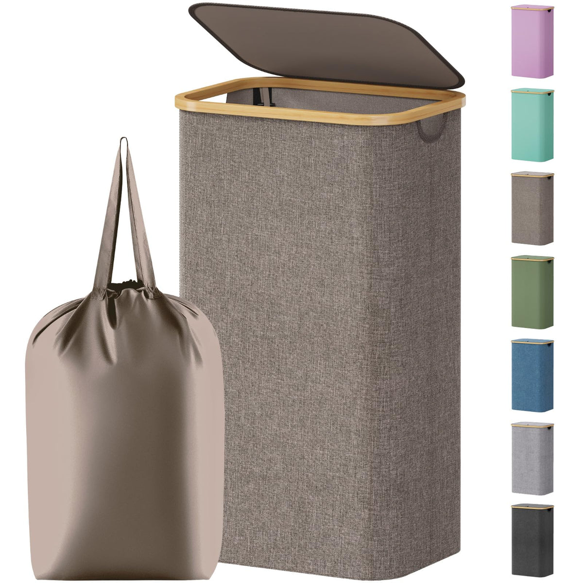 Lifewit 120L Large Laundry Basket with Lid, 2 Removable Bags, Beige