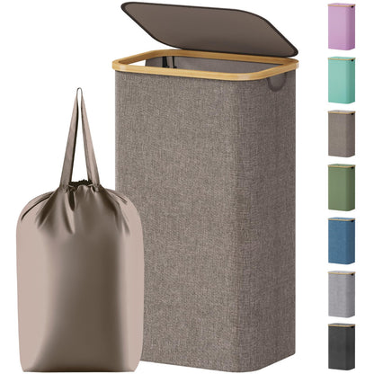 Lifewit 120L Large Laundry Basket with Lid, 2 Removable Bags, Beige