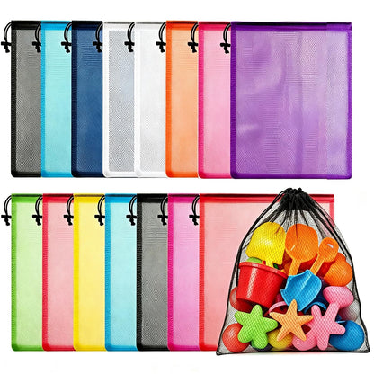 6 Pcs Mesh Beach Bags Drawstring Laundry Bag for Storage 12 × 18 in