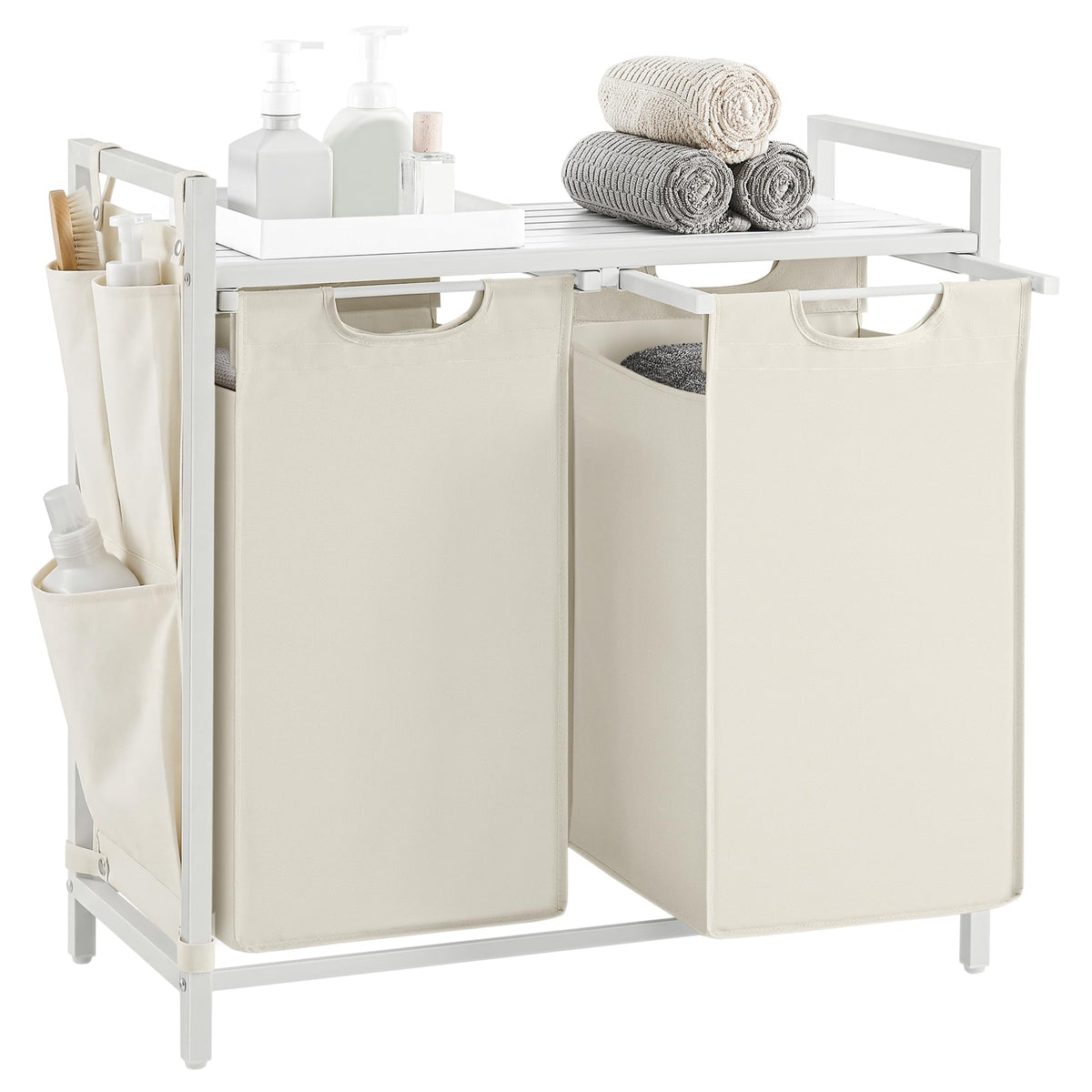 VASAGLE Laundry Hamper with Shelf, 3 Pull-Out Bags, 3 x 10.6 Gallons (40 L)