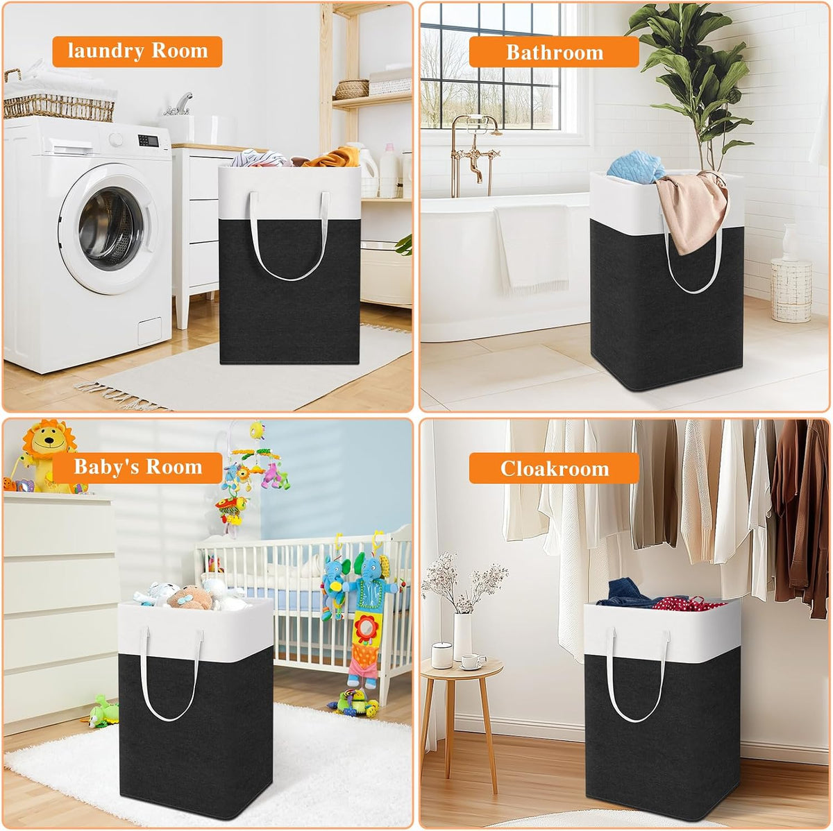 TasticTotes Laundry Basket 3-Pack, Laundry Hamper, 75L-Black