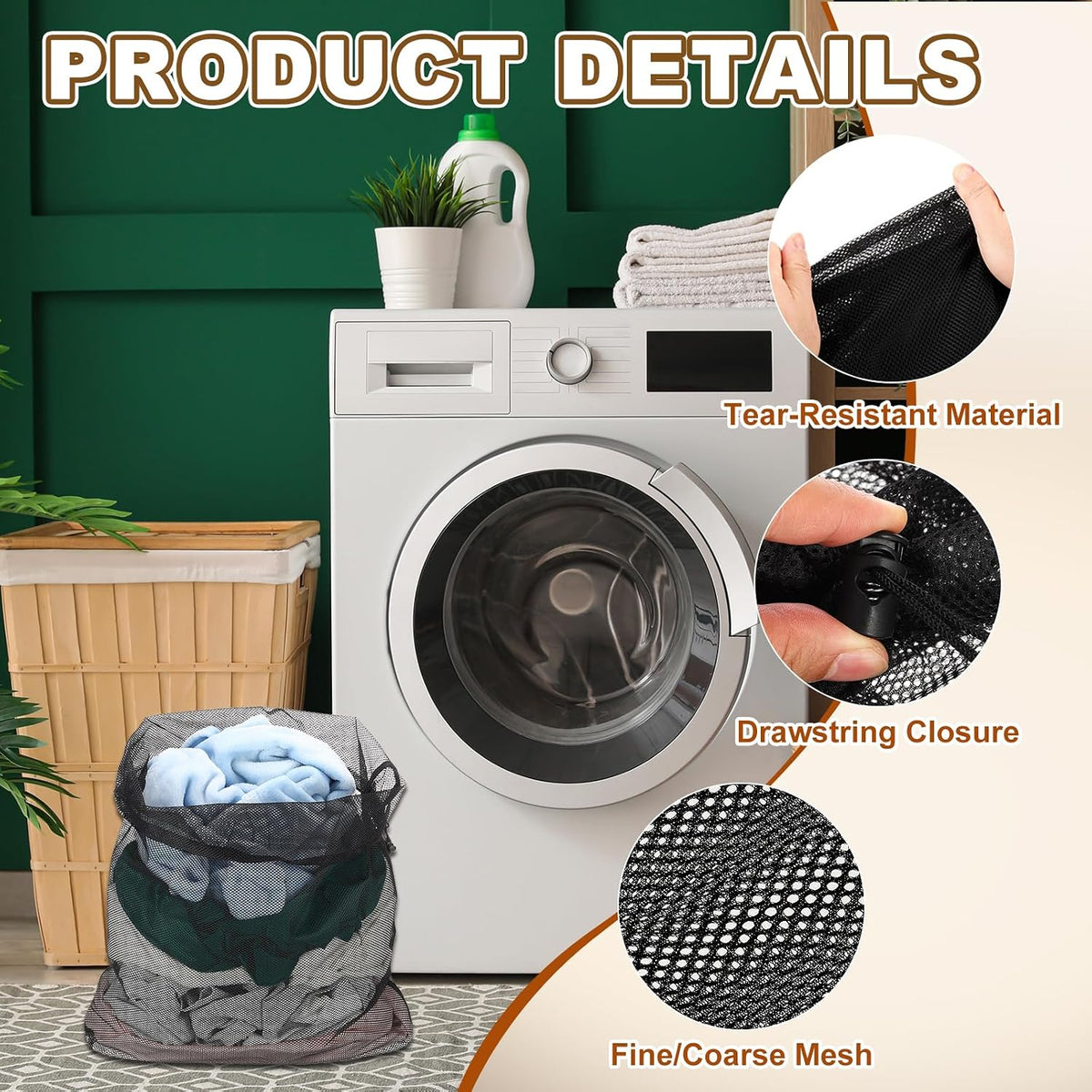uxcell Mesh Laundry Bag 15.7x19.7" Large Drawstring Net Coarse Mesh, Black