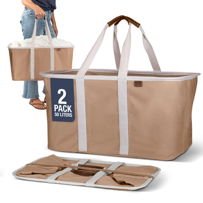 CleverMade Collapsible Laundry Baskets, 50L Tote 2 Pack, Charcoal