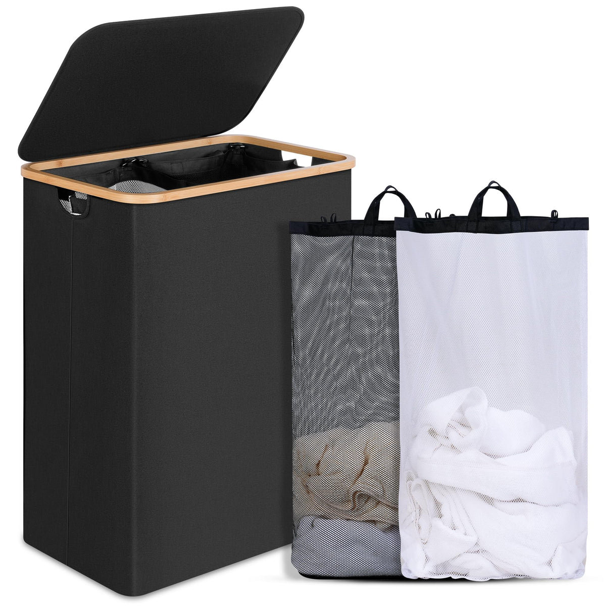 efluky Slim Laundry Hamper with Lid and Removable Bag, 75L Beige