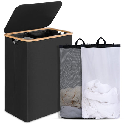efluky Slim Laundry Hamper with Lid and Removable Bag, 75L Beige