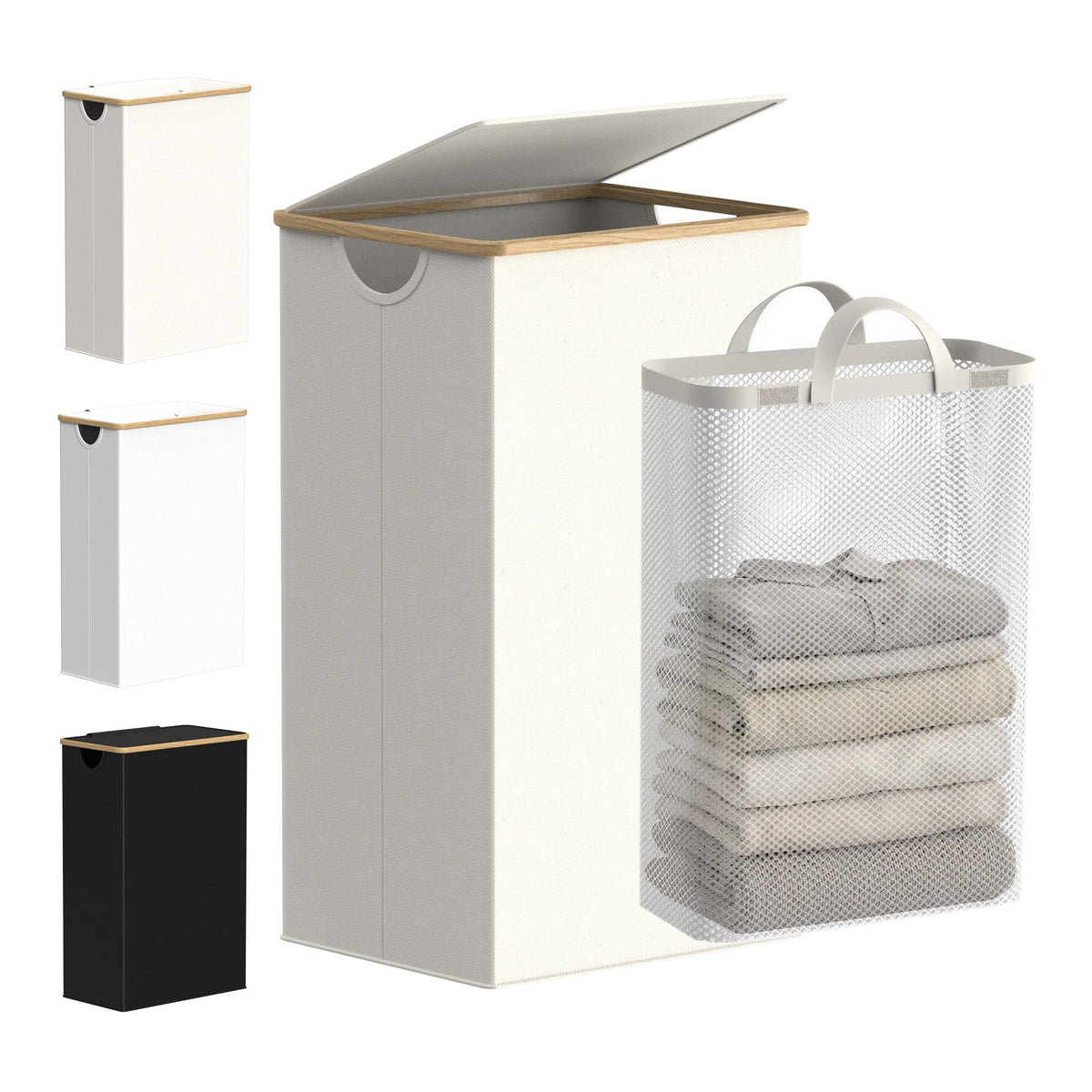 efluky Slim Laundry Hamper with Lid and Removable Bag, 75L Beige