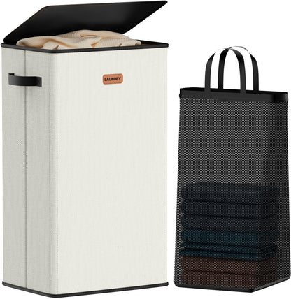 Laundry hamper 3 Section, XL Clothes Hamper with Lid & Inner Bag, Black