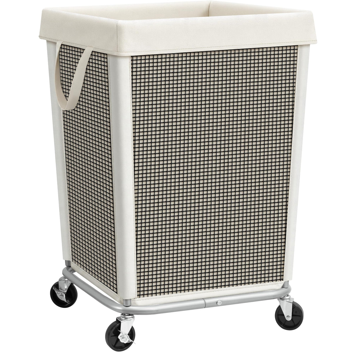 STORAGE MANIAC Commercial Laundry Hamper with Heavy Duty Steel Frame, 160 L Industrial Clothes Basket Cart with Wheels for Big Family, Home, Hotel, Laundry Room, 18''L x 18''W x 31''H, Medium Beige