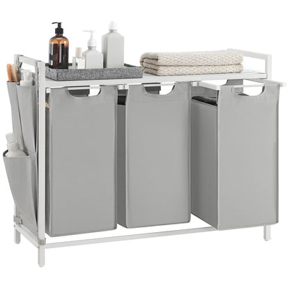 VASAGLE Laundry Hamper with Shelf, 3 Pull-Out Bags, 3 x 10.6 Gallons (40 L)