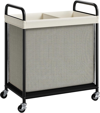 ELYKEN Laundry Hamper 2 Section, 100L Rolling Laundry Sorter with Wheels