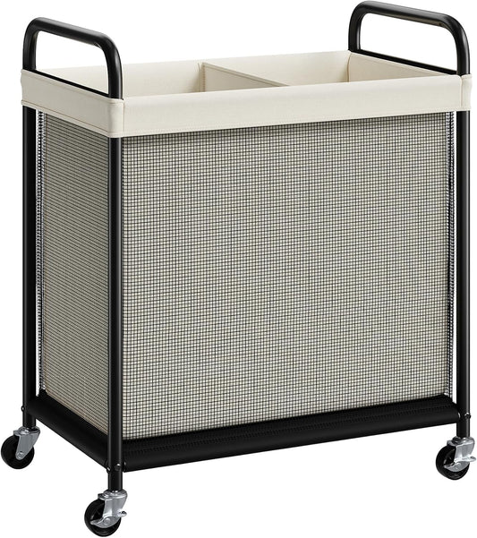 ELYKEN Laundry Hamper 2 Section, 100L Rolling Laundry Sorter with Wheels