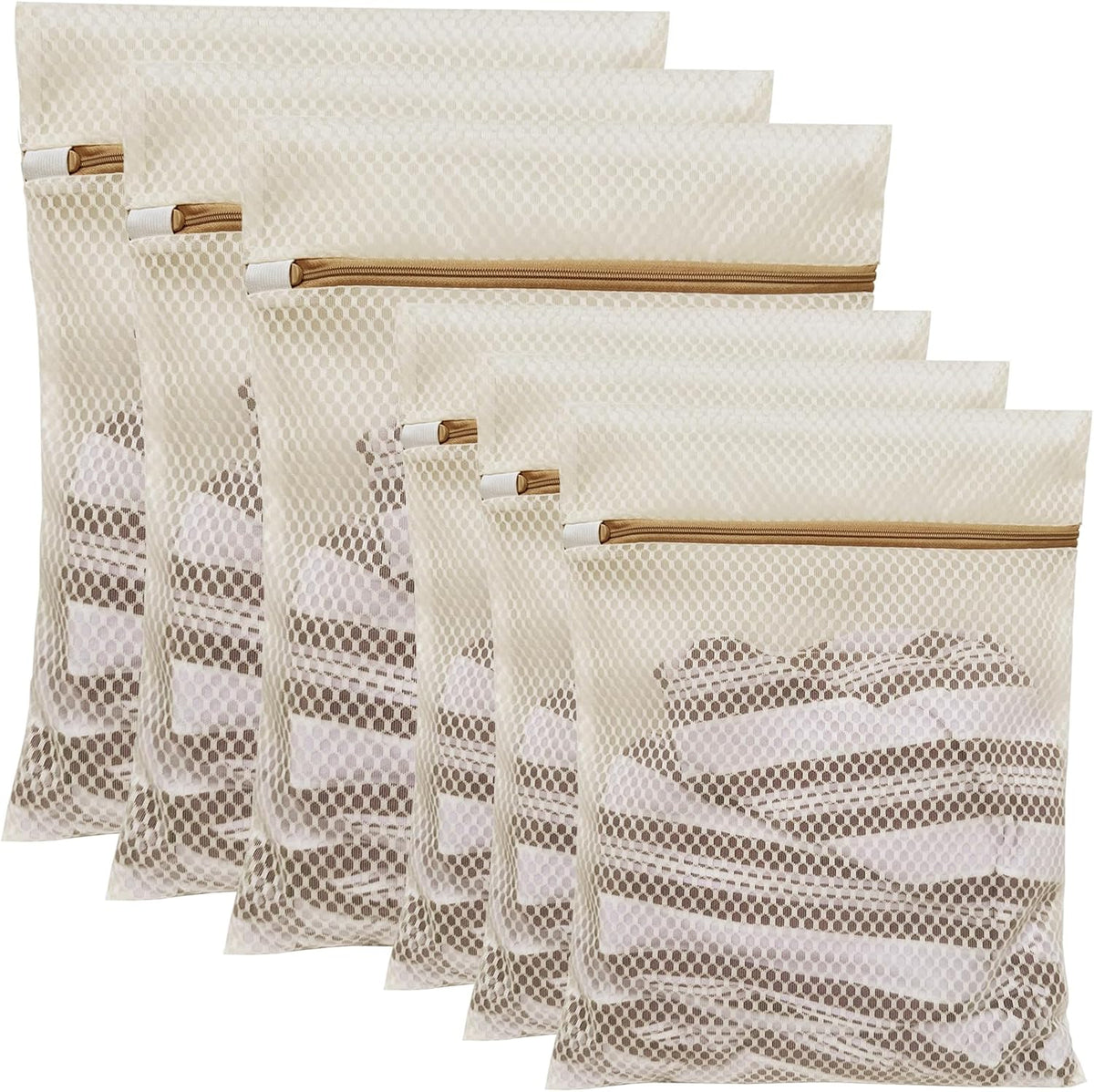 6Pcs Durable Honeycomb Mesh Laundry Bags for Delicates (3L 3M) Beige