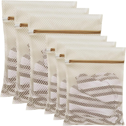6Pcs Durable Honeycomb Mesh Laundry Bags for Delicates (3L 3M) Beige