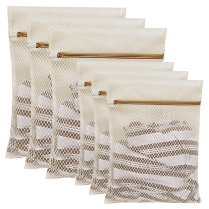 6Pcs Durable Honeycomb Mesh Laundry Bags for Delicates (3L 3M) Beige