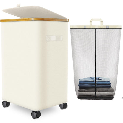 Laundry Hamper with Wheels, 75L Rolling Laundry Basket with Lid