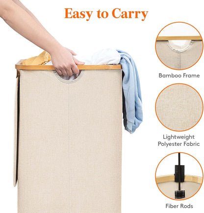 Lifewit 120L Large Laundry Basket with Lid, 2 Removable Bags, Beige