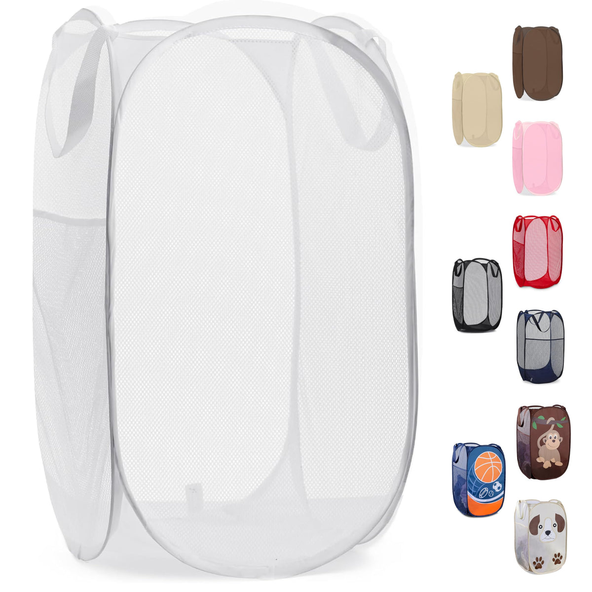 Handy Laundry Mesh Pop-Up Hamper Collapsible with Side Pocket 2-Pack