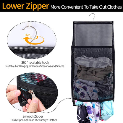 Hanging Collapsible Breathable Mesh laundry bags,Fast Drying Portable Space Saving Laundry Hamper for dorm,Rv Laundry Hamper Storage (Black)