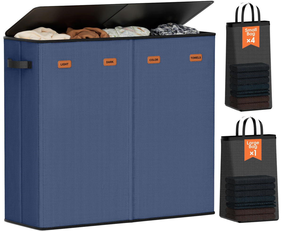 Laundry hamper 3 Section, XL Clothes Hamper with Lid & Inner Bag, Black