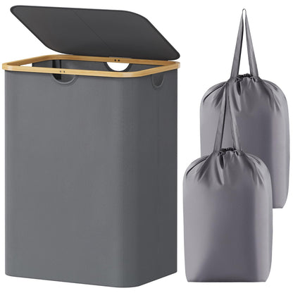 Lifewit 120L Large Laundry Basket with Lid, 2 Removable Bags, Beige
