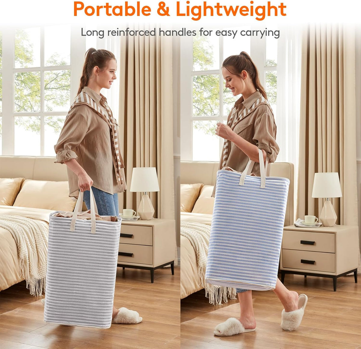 Lifewit 80L Large Laundry Baskets, Laundry Hampers Bags, 2 Pack, Grey&Blue