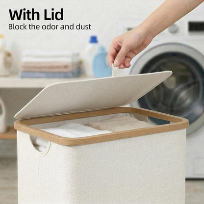 efluky Slim Laundry Hamper with Lid and Removable Bag, 75L Beige