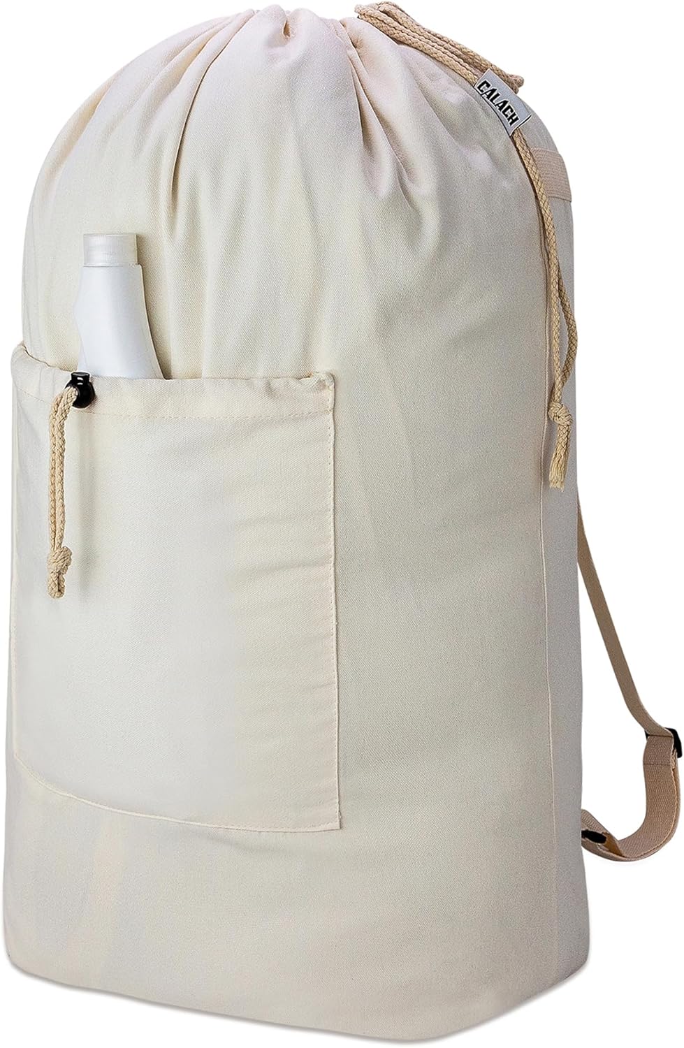 Laundry Bag Backpack, Canvas Laundry Bag with Straps & Drawstring, Beige XL