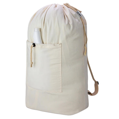 Laundry Bag Backpack, Canvas Laundry Bag with Straps & Drawstring, Beige XL