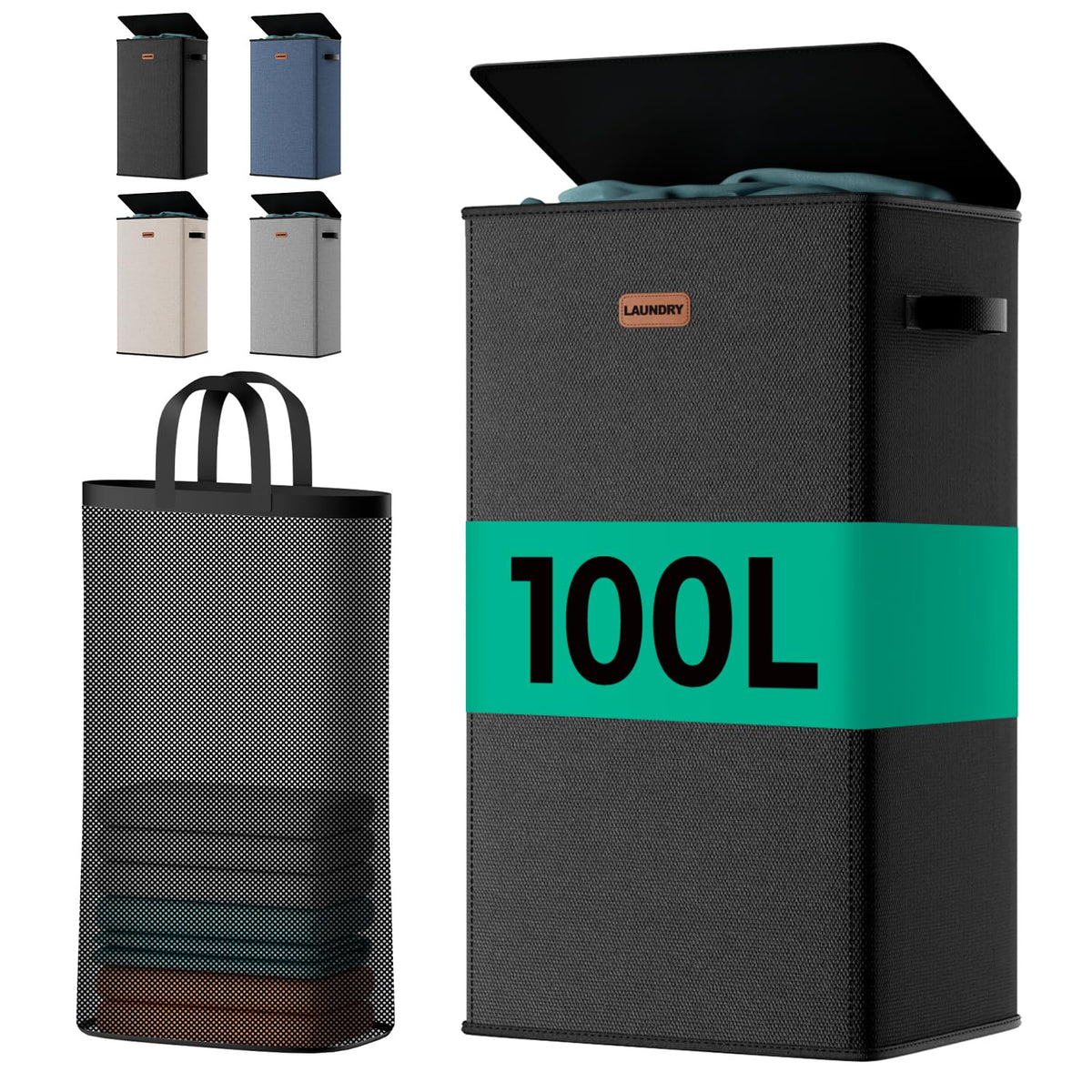 150L Double Laundry Hamper with Lid – 2-Section Clothes Hamper with Removable Bag for Bathroom, Bedroom, Laundry Room & Dorm