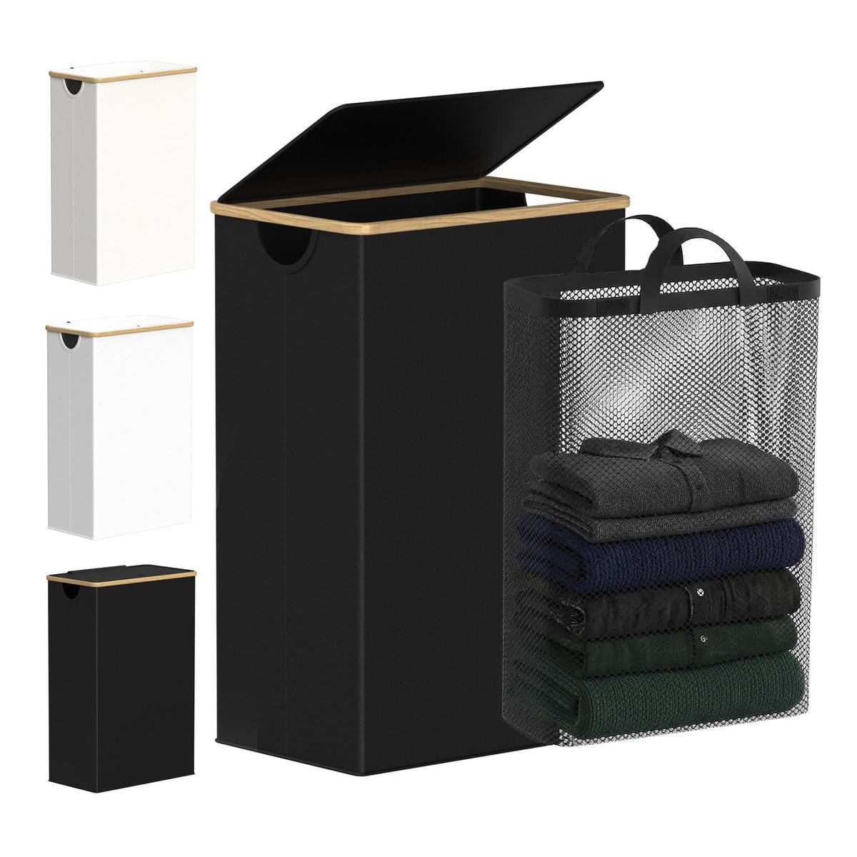 efluky Slim Laundry Hamper with Lid and Removable Bag, 75L Beige