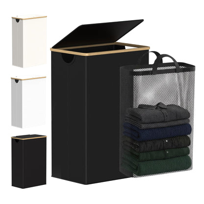 efluky Slim Laundry Hamper with Lid and Removable Bag, 75L Beige