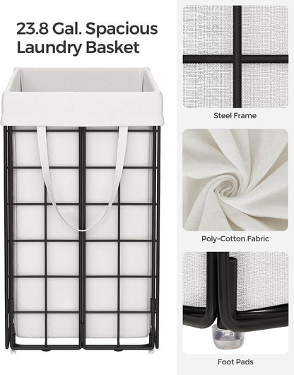 SONGMICS Laundry Hamper, 23.8 Gal. (90L) Laundry Basket, Collapsible Clothes Hamper, Black and White ULCB190W01