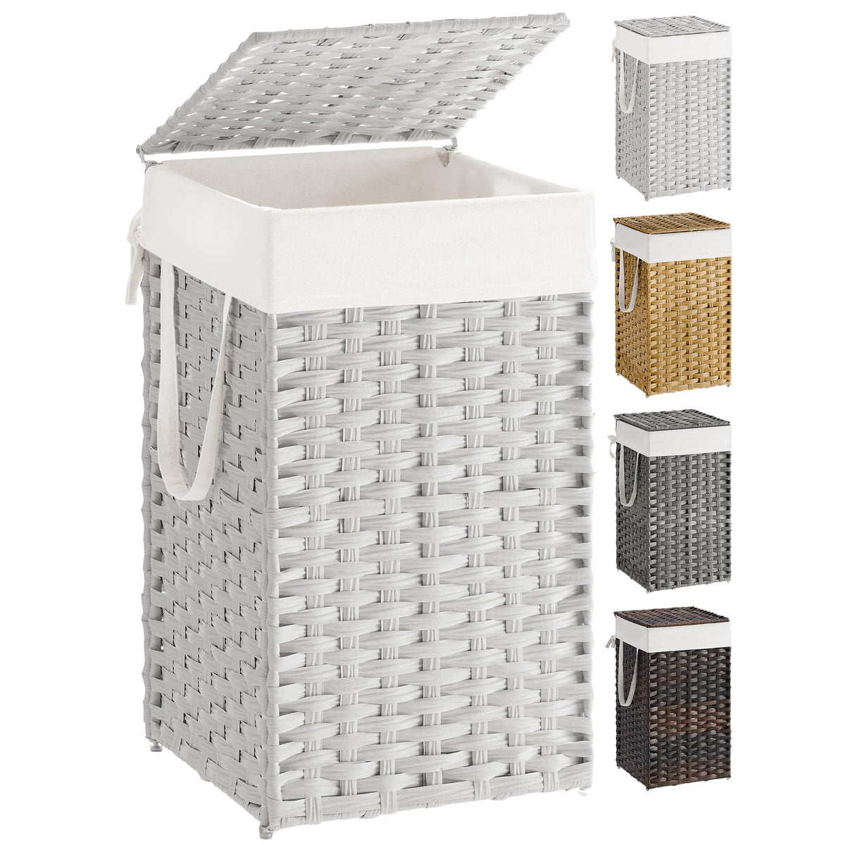 SONGMICS Laundry Hamper with Lid, 23.8 Gal (90 L) Synthetic Rattan,Foldable