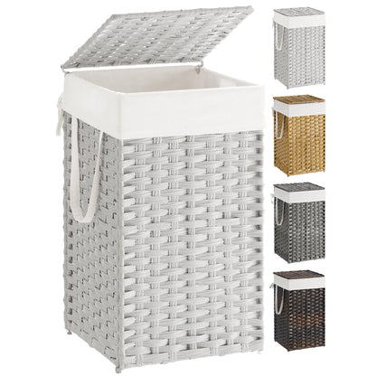 SONGMICS Laundry Hamper with Lid, 23.8 Gal (90 L) Synthetic Rattan,Foldable
