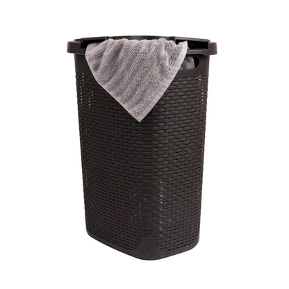 Mind Reader Slim Laundry Hamper with Lid, 60L Tall Clothes Basket, Narrow Tapered Design for Bathrooms, Closets and Laundry Rooms, Plastic, Ivory