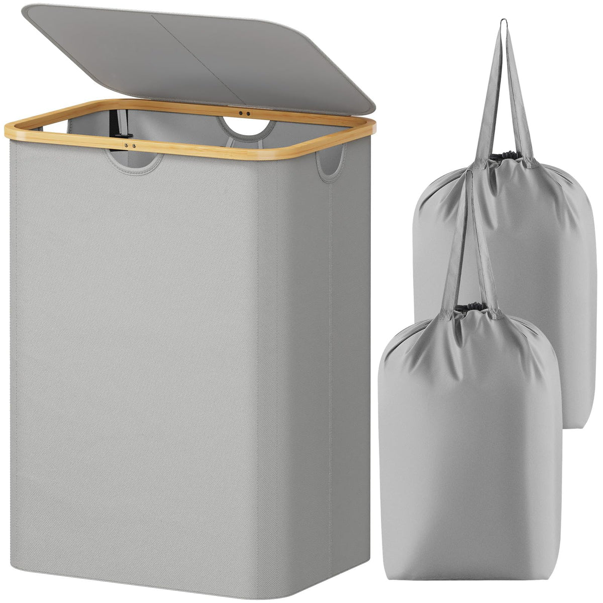 Lifewit 120L Large Laundry Basket with Lid, 2 Removable Bags, Beige