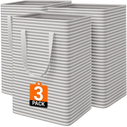 3-Pack Laundry Basket, Collapsible Laundry Hampers, 75L, Gray