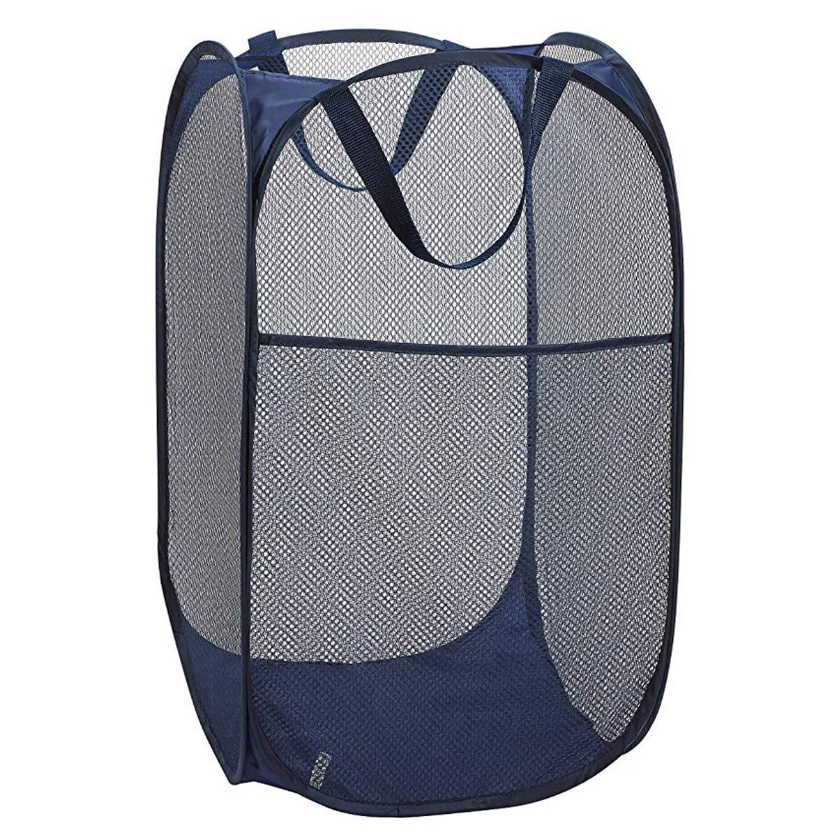 Larpur 2 Pcs Popup Mesh Laundry Baskets, Collapsible and Portable Clothes Washing Laundry Hampers with Reinforced Carry Handles, Gray Clothes Hamper for Home, Travel, College Dorm