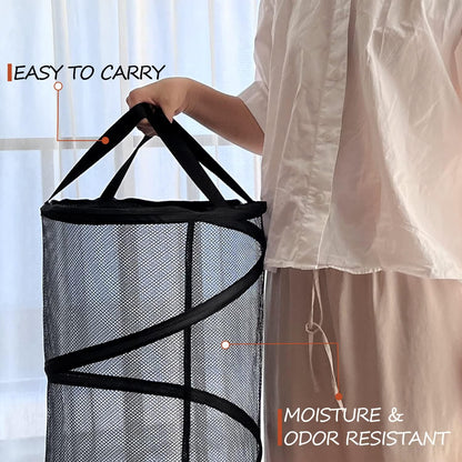 BATTOO Collapsible Laundry Basket Foldable Mesh Pop Up Hamper with Handles for Laundry Room, Bathroom, Kids Room, College Dorm, Travel, Storage Organizer Black
