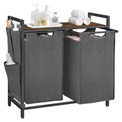 VASAGLE Laundry Hamper with Shelf, 3 Pull-Out Bags, 3 x 10.6 Gallons (40 L)