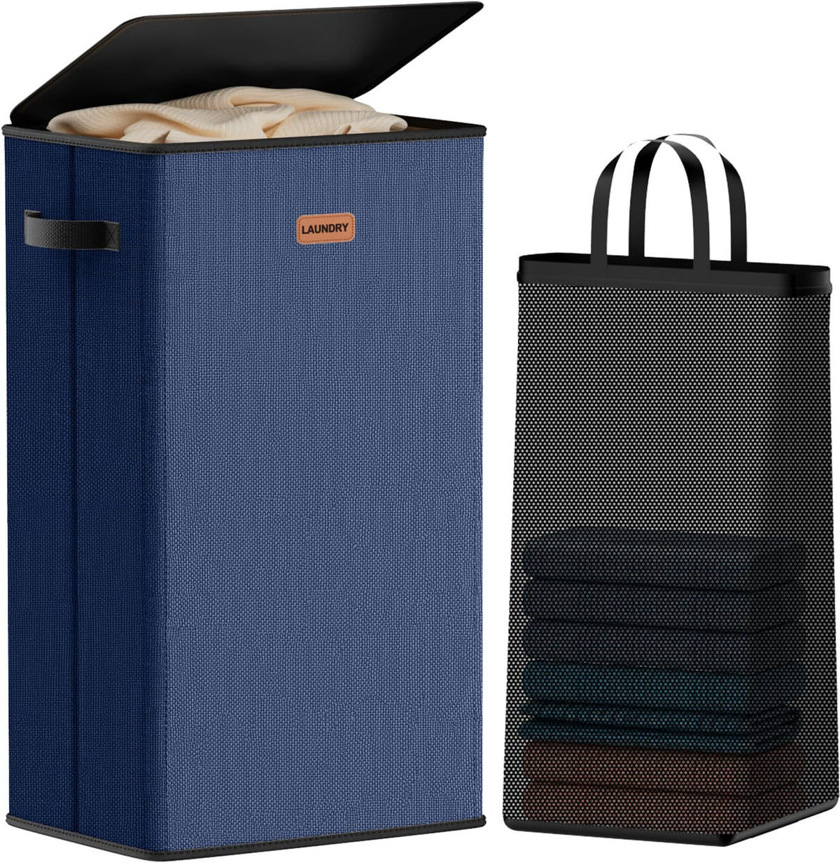 Laundry hamper 3 Section, XL Clothes Hamper with Lid & Inner Bag, Black