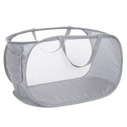 4 Pack Durable Collapsible Laundry Baskets, Mesh Foldable Laundry Basket, Pop Up Laundry Hamper with Pocket, Clothes Hamper with Reinforced Handles for Laundry, Bathroom, Kids Room, Dorm or Travel