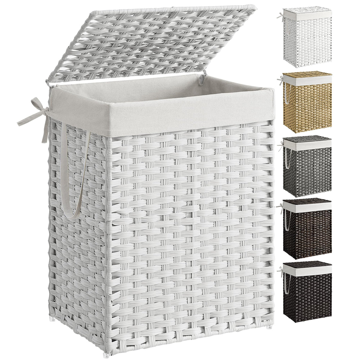 SONGMICS Laundry Hamper with Lid, 23.8 Gal (90 L) Synthetic Rattan,Foldable