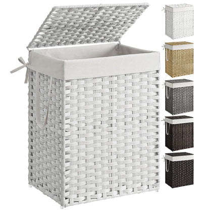 SONGMICS Laundry Hamper with Lid, 23.8 Gal (90 L) Synthetic Rattan,Foldable