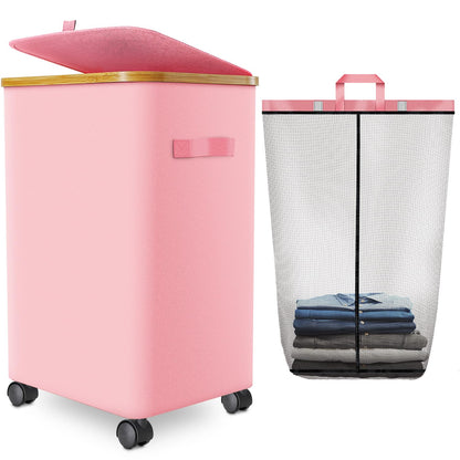 Laundry Hamper with Wheels, 75L Rolling Laundry Basket with Lid