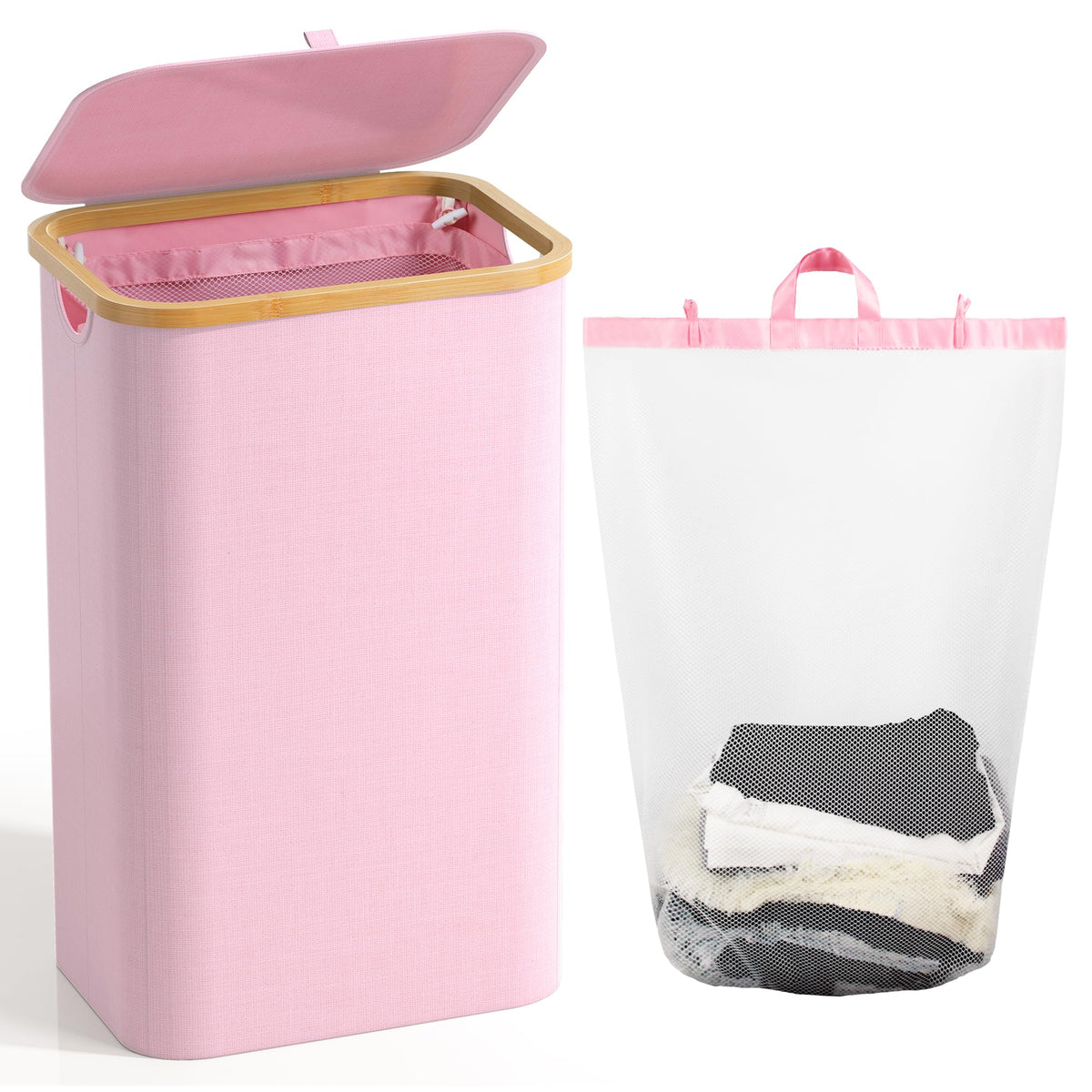 160L Laundry Hamper with Lid, 3 Section Laundry Basket with 3 Removable Bag
