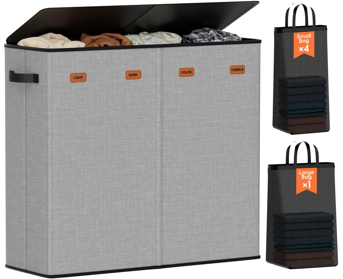 Laundry hamper 3 Section, XL Clothes Hamper with Lid & Inner Bag, Black