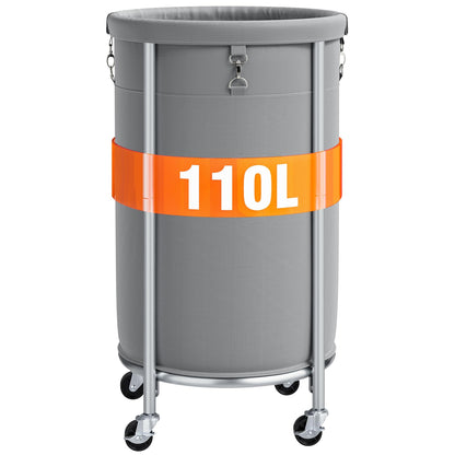 ELYKEN Laundry Basket with Wheels, Round Rolling Laundry Hamper, Black